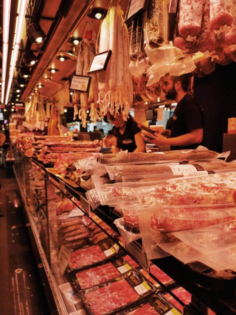 meat in boqueria market barcelona